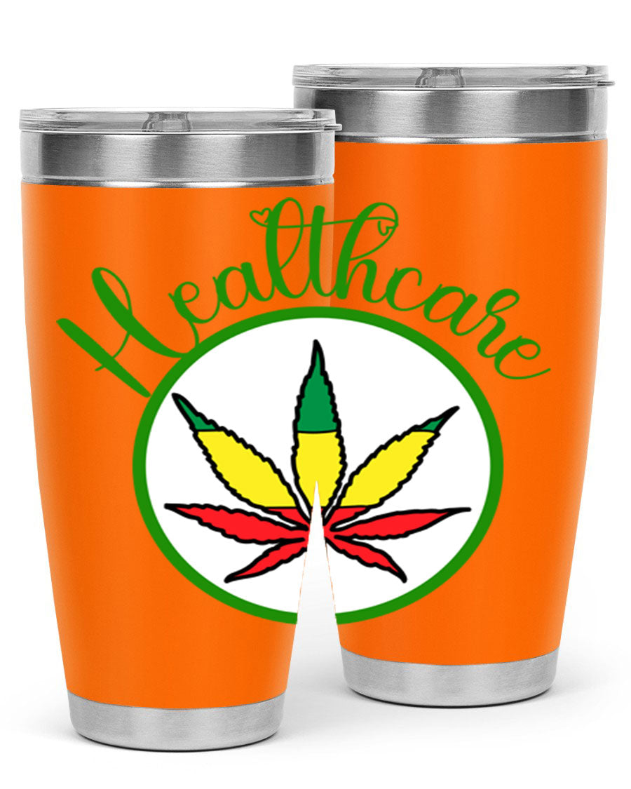 Healthcare weed 106# Tumbler in stainless steel with a drink-thru lid, showcasing its sleek design and double wall insulation.