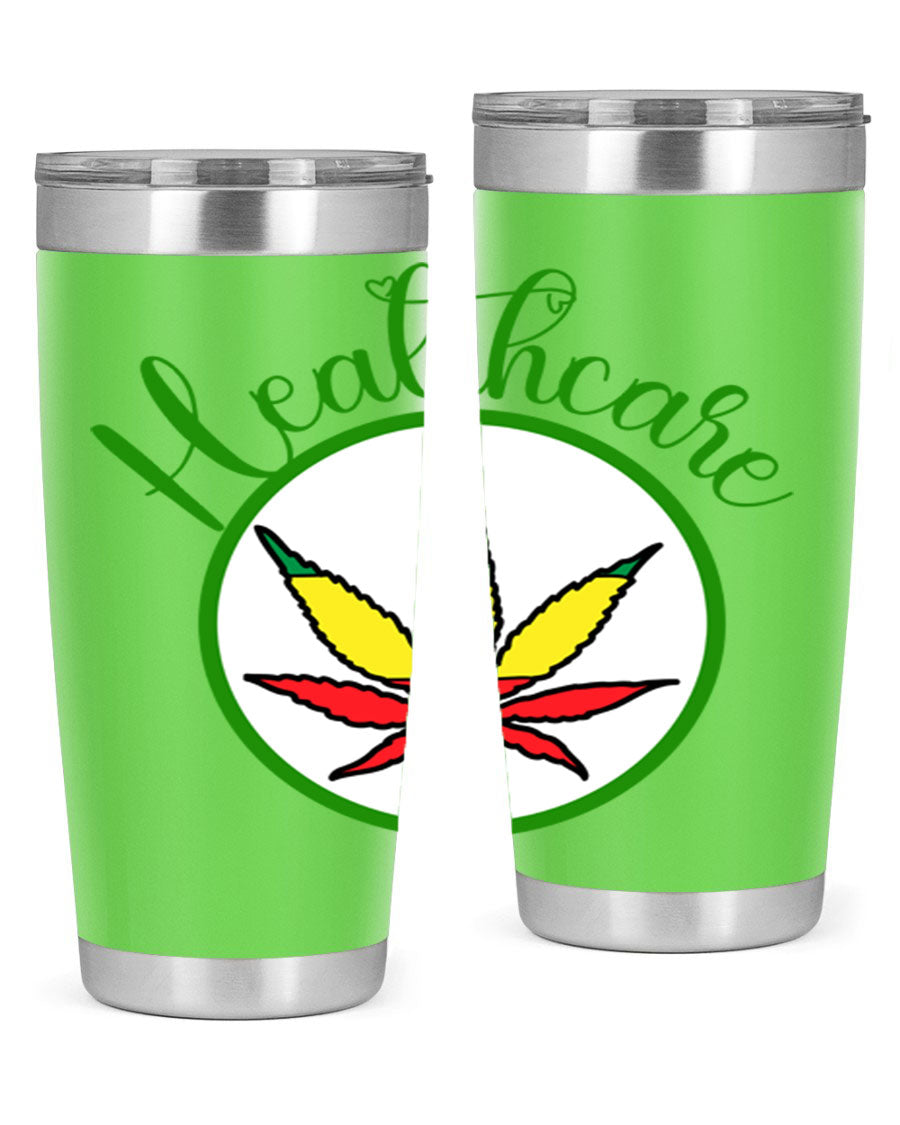 Healthcare weed 106# Tumbler in stainless steel with a drink-thru lid, showcasing its sleek design and double wall insulation.