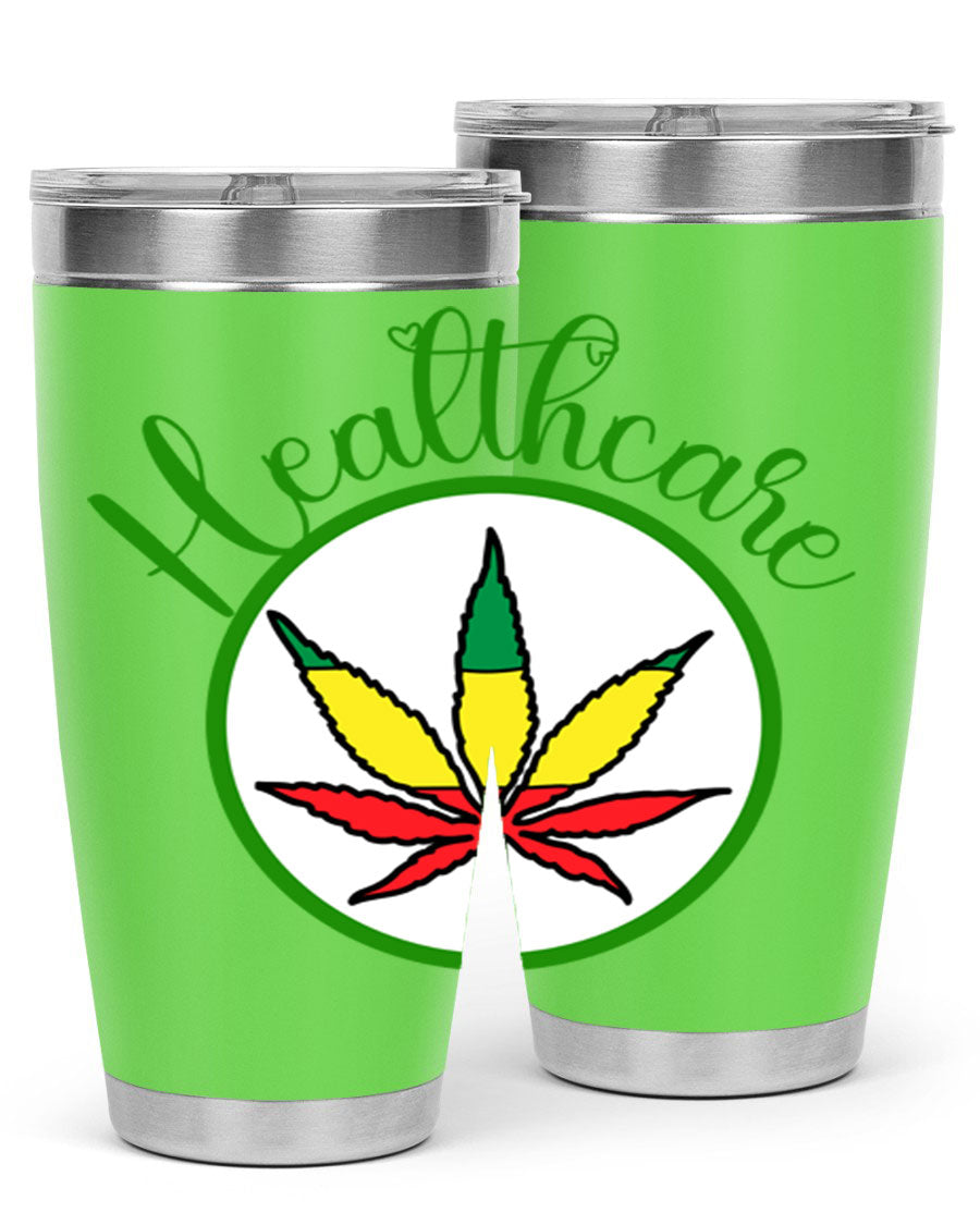 Healthcare weed 106# Tumbler in stainless steel with a drink-thru lid, showcasing its sleek design and double wall insulation.