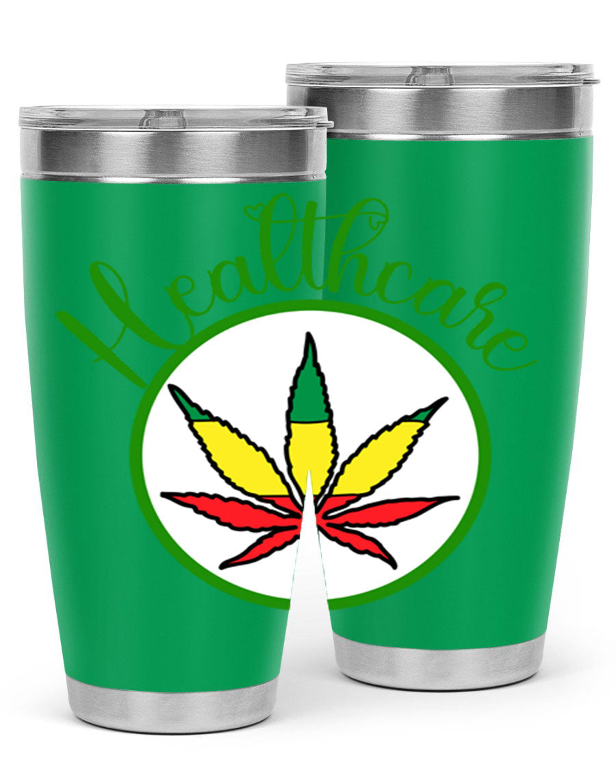 Healthcare weed 106# Tumbler in stainless steel with a drink-thru lid, showcasing its sleek design and double wall insulation.
