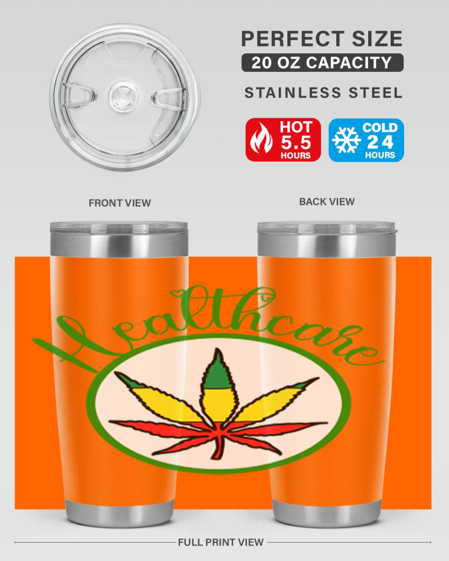 Healthcare weed 106# Tumbler in stainless steel with a drink-thru lid, showcasing its sleek design and double wall insulation.