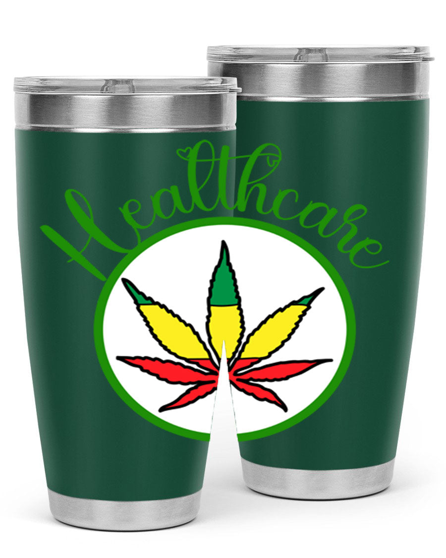 Healthcare weed 106# Tumbler in stainless steel with a drink-thru lid, showcasing its sleek design and double wall insulation.