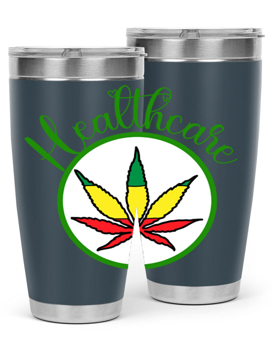 Healthcare weed 106# Tumbler in stainless steel with a drink-thru lid, showcasing its sleek design and double wall insulation.