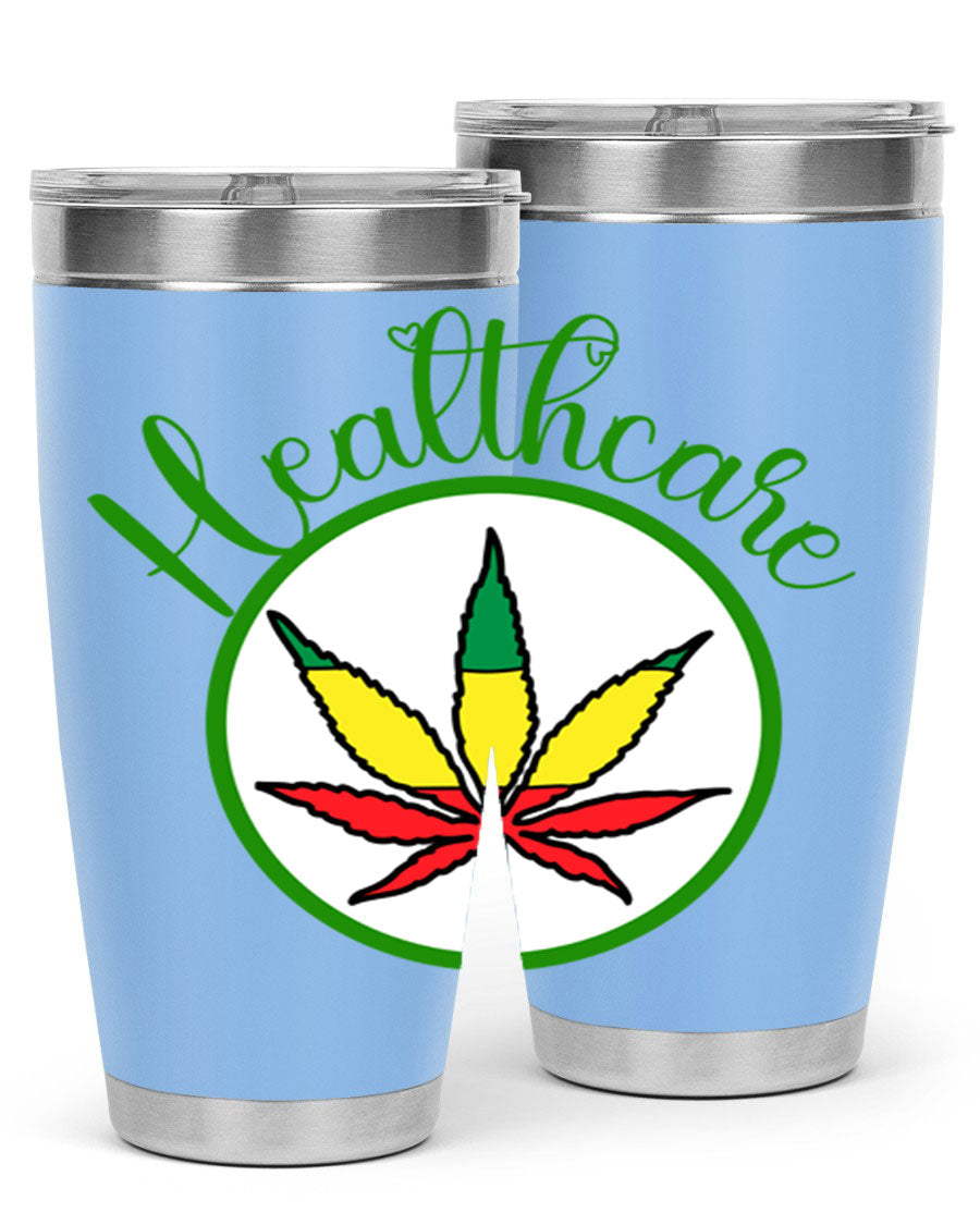 Healthcare weed 106# Tumbler in stainless steel with a drink-thru lid, showcasing its sleek design and double wall insulation.