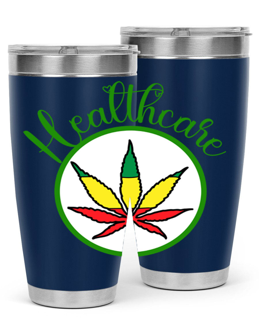 Healthcare weed 106# Tumbler in stainless steel with a drink-thru lid, showcasing its sleek design and double wall insulation.