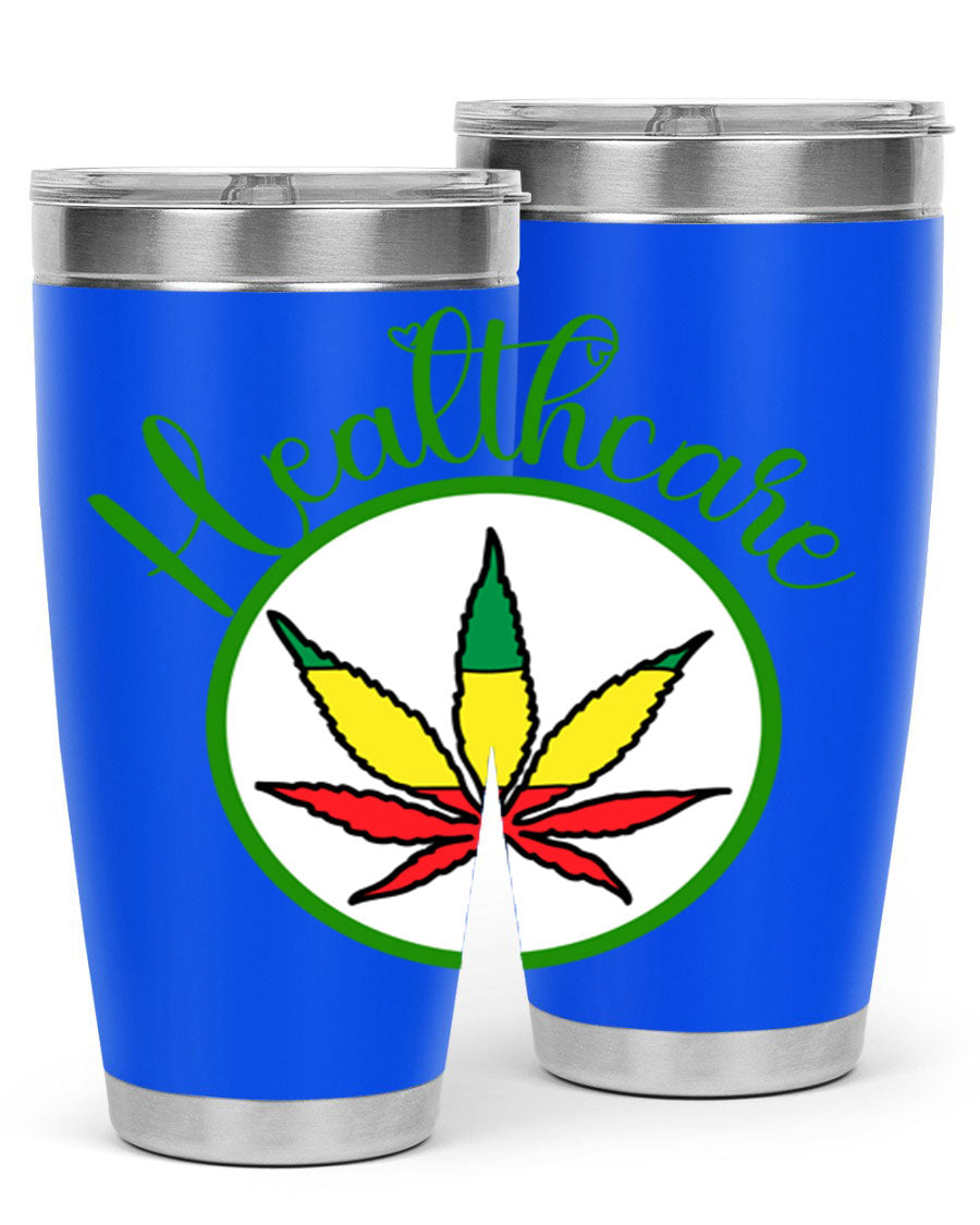 Healthcare weed 106# Tumbler in stainless steel with a drink-thru lid, showcasing its sleek design and double wall insulation.