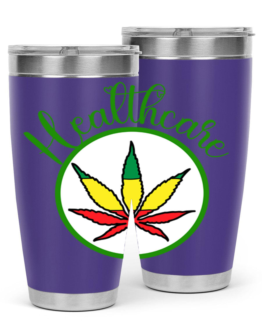 Healthcare weed 106# Tumbler in stainless steel with a drink-thru lid, showcasing its sleek design and double wall insulation.