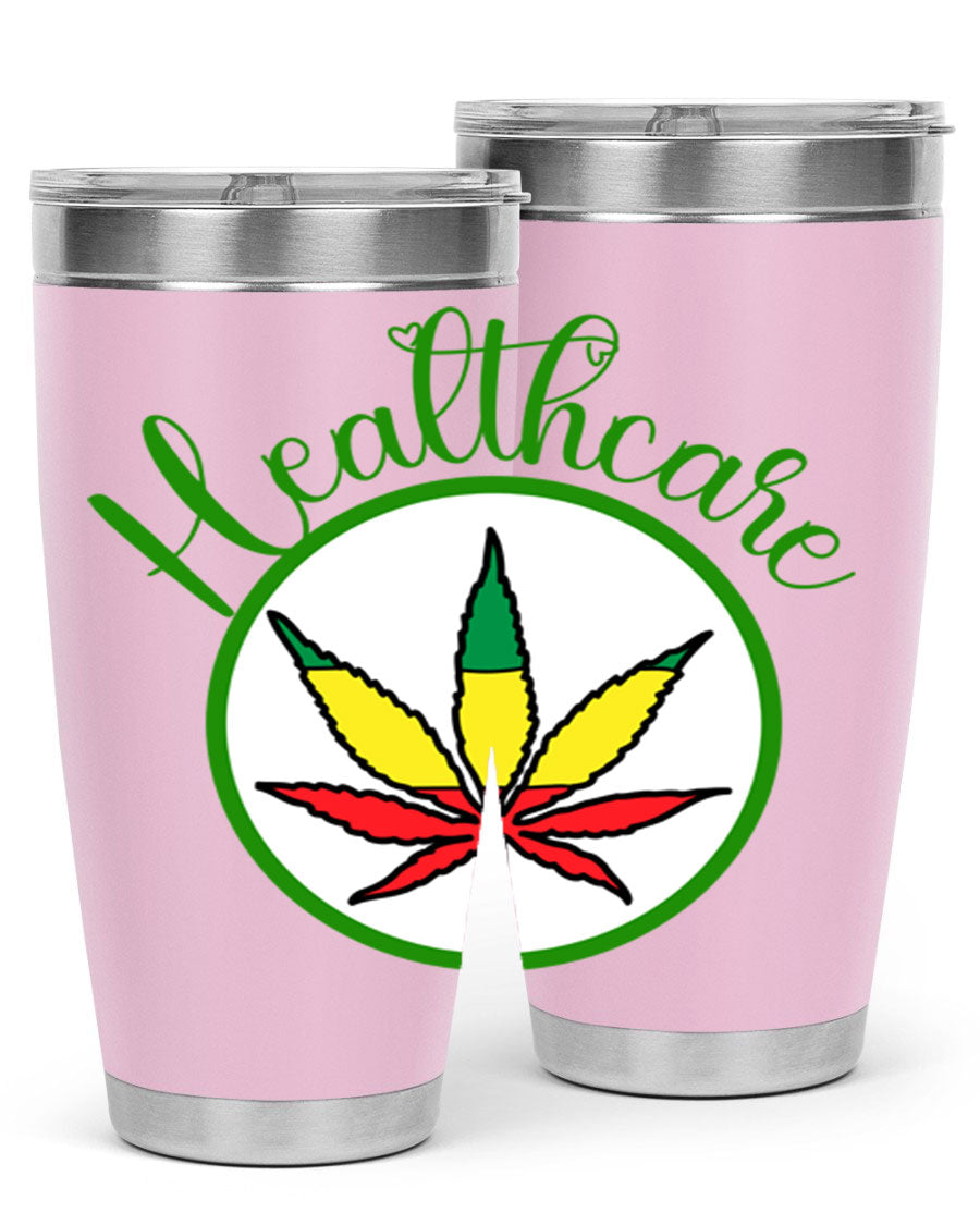 Healthcare weed 106# Tumbler in stainless steel with a drink-thru lid, showcasing its sleek design and double wall insulation.