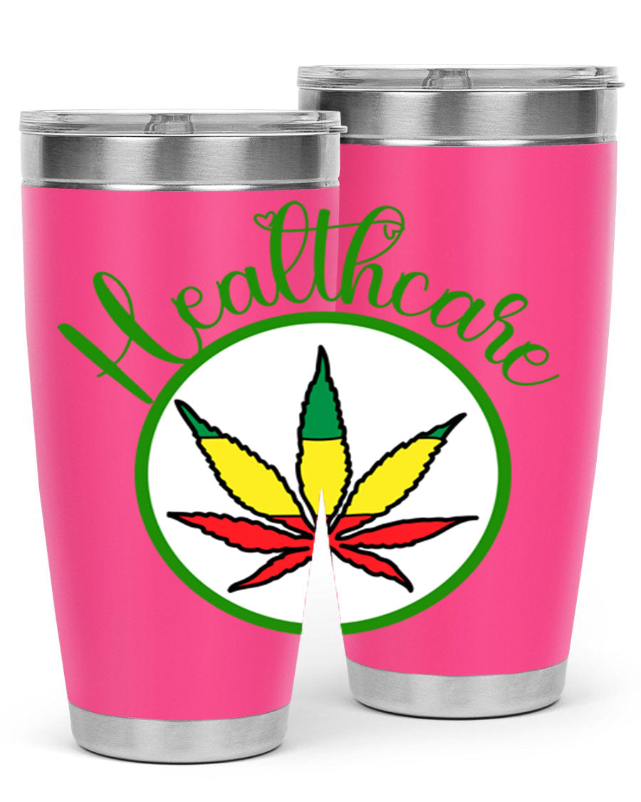 Healthcare weed 106# Tumbler in stainless steel with a drink-thru lid, showcasing its sleek design and double wall insulation.