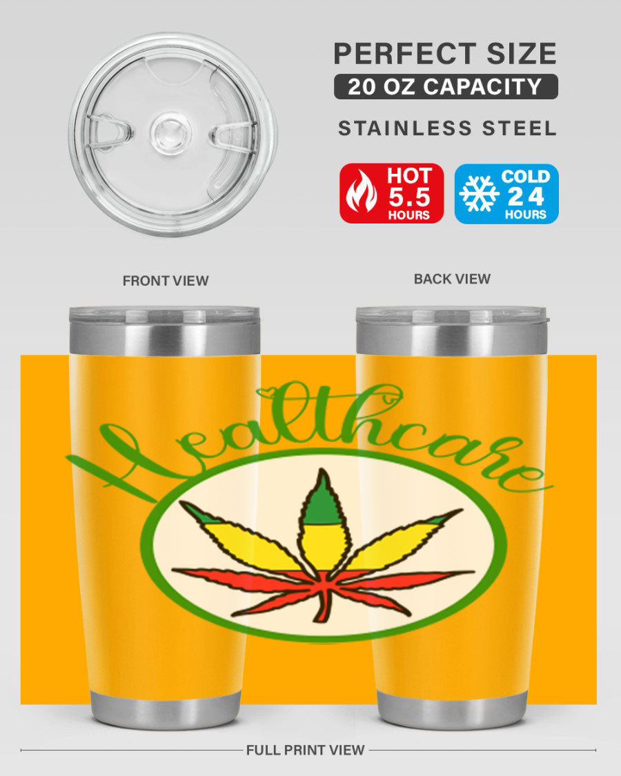 Healthcare weed 106# Tumbler in stainless steel with a drink-thru lid, showcasing its sleek design and double wall insulation.
