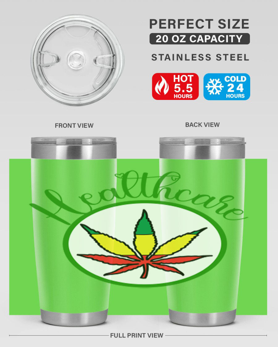 Healthcare weed 106# Tumbler in stainless steel with a drink-thru lid, showcasing its sleek design and double wall insulation.