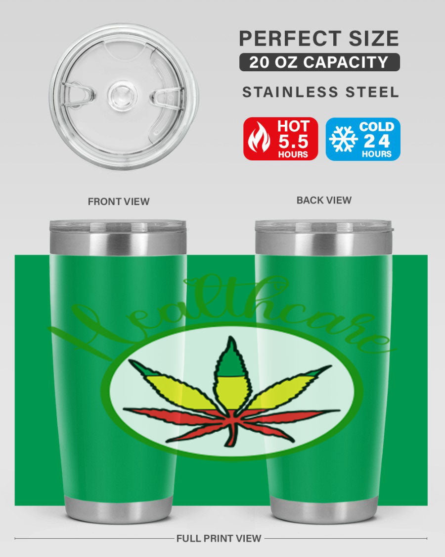 Healthcare weed 106# Tumbler in stainless steel with a drink-thru lid, showcasing its sleek design and double wall insulation.