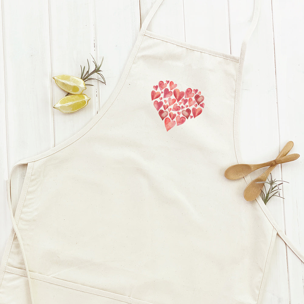Heart of Hearts Women's Apron featuring elegant design, cotton canvas fabric, and adjustable neck strap.
