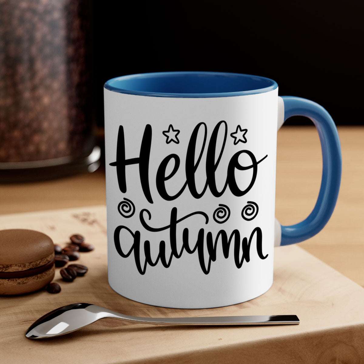 Hello Autumn 270# Mug featuring a glossy finish, colored handle, and interior, available in five colors and two sizes.