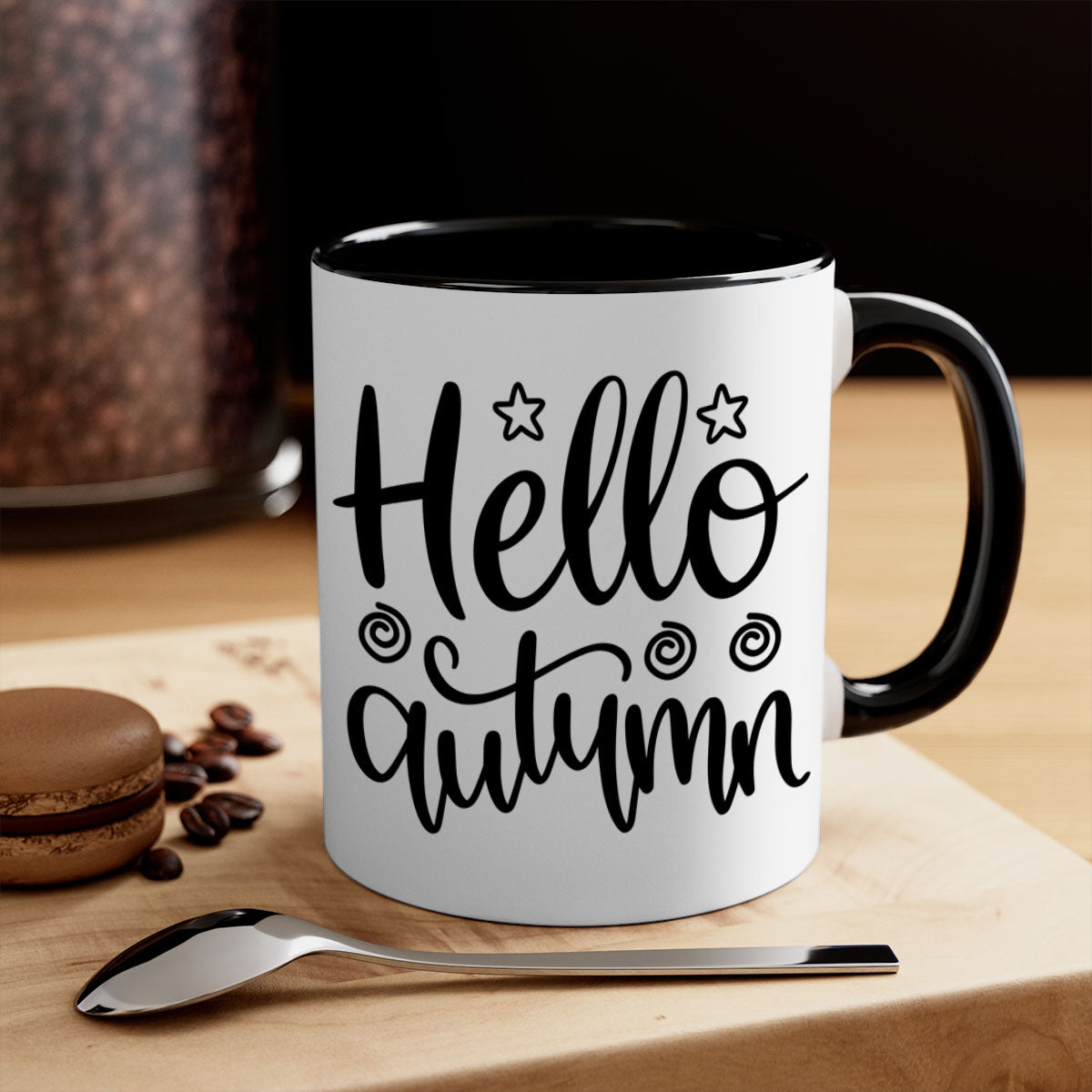 Hello Autumn 270# Mug featuring a glossy finish, colored handle, and interior, available in five colors and two sizes.