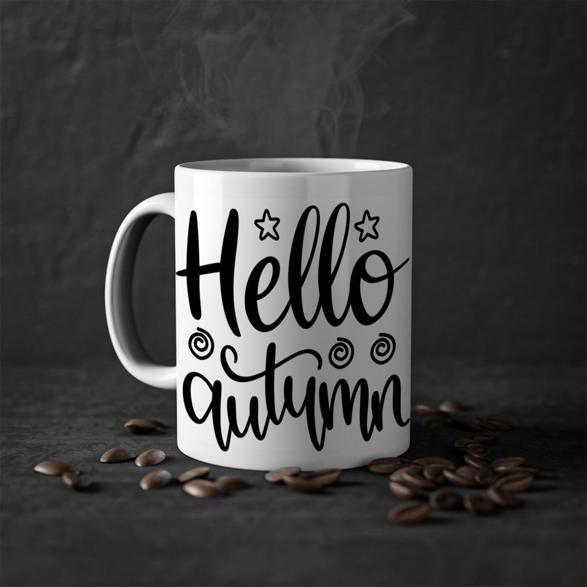 Hello Autumn 270# Mug featuring a glossy finish, colored handle, and interior, available in five colors and two sizes.