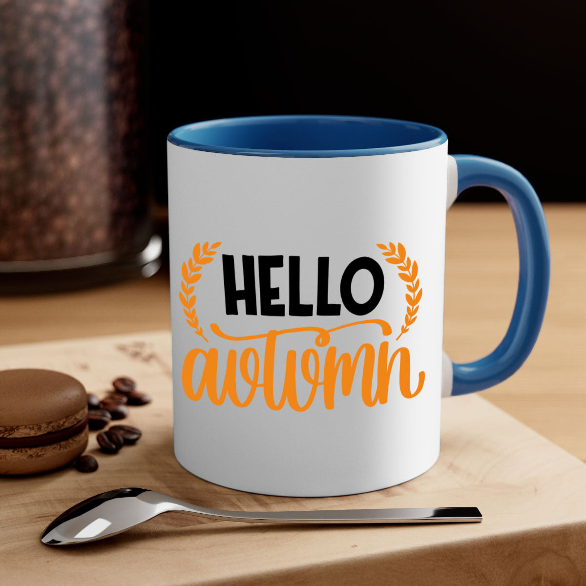 Hello Autumn 493# Mug featuring a two-tone design with a colored handle and glossy finish, available in multiple colors.