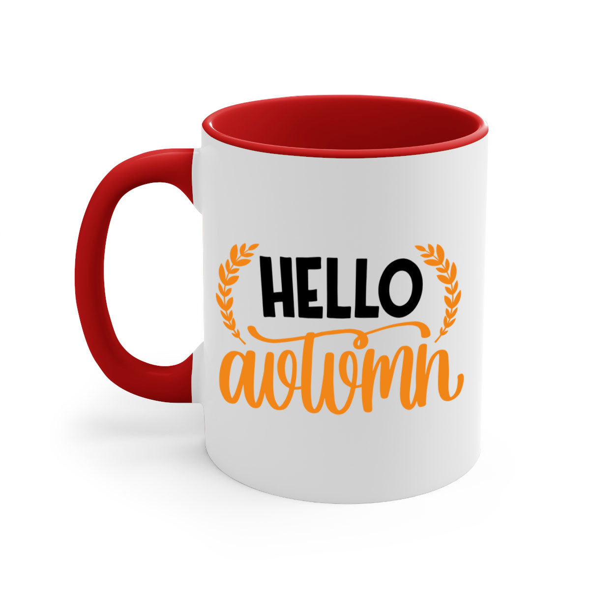 Hello Autumn 493# Mug featuring a two-tone design with a colored handle and glossy finish, available in multiple colors.