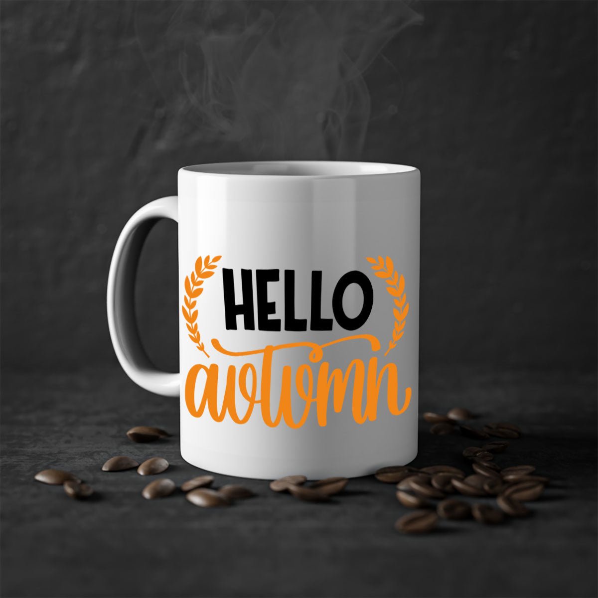 Hello Autumn 493# Mug featuring a two-tone design with a colored handle and glossy finish, available in multiple colors.