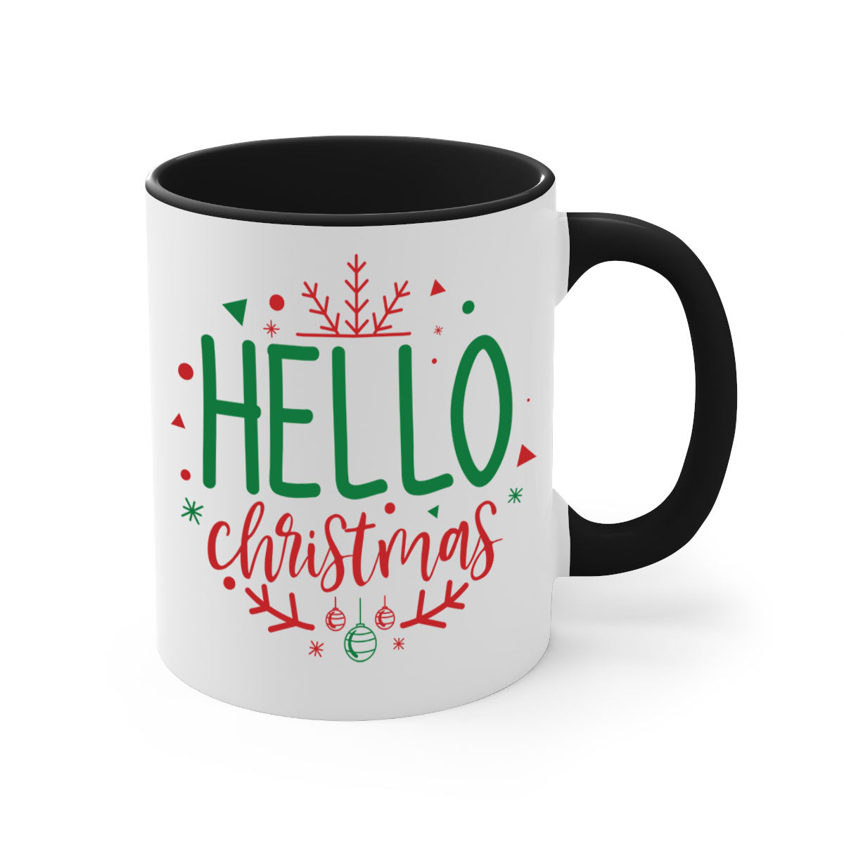 Hello Christmas Style 285# Mug featuring a glossy finish, colored handle, and interior, available in five vibrant colors.
