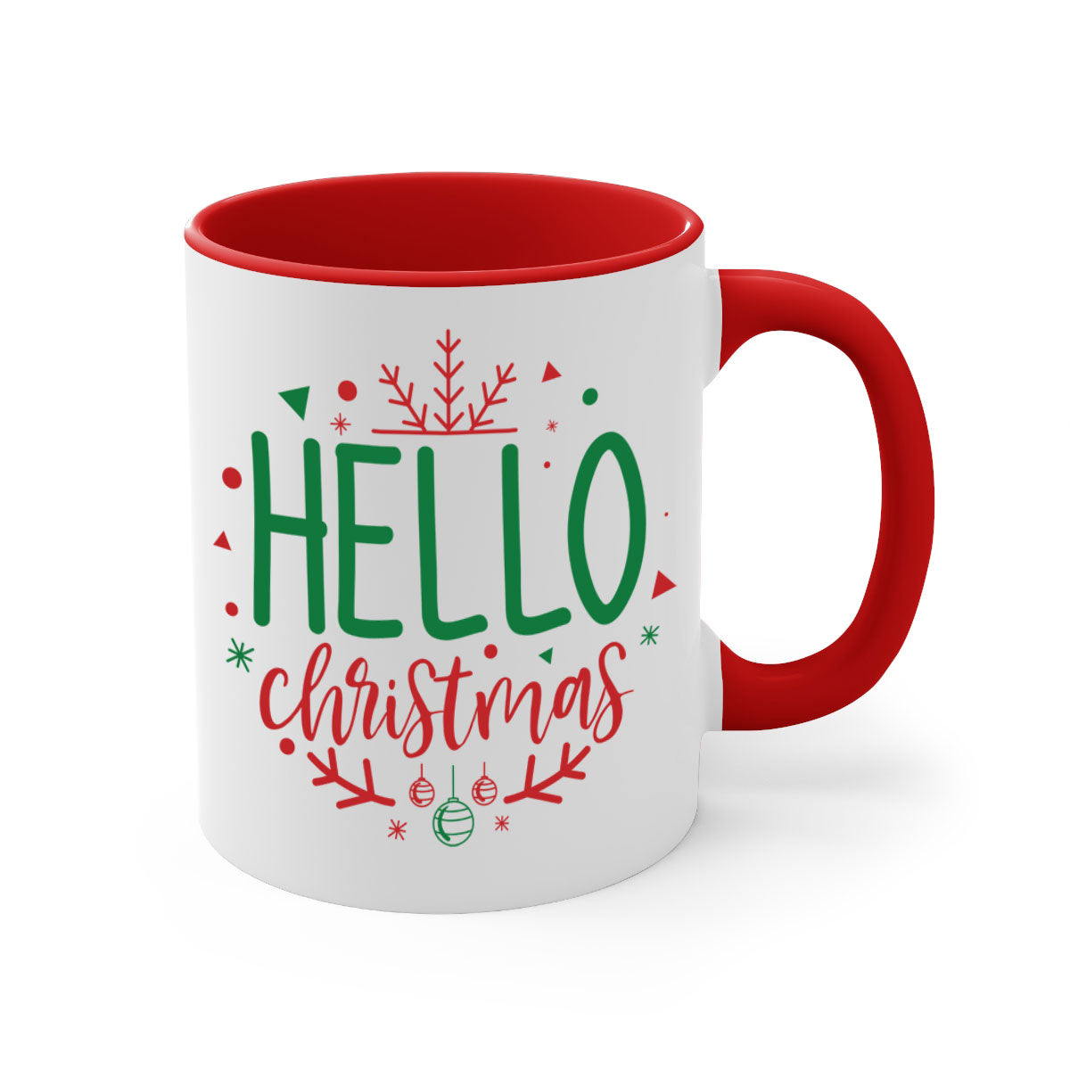 Hello Christmas Style 285# Mug featuring a glossy finish, colored handle, and interior, available in five vibrant colors.