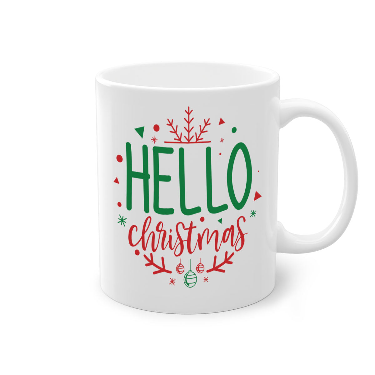 Hello Christmas Style 285# Mug featuring a glossy finish, colored handle, and interior, available in five vibrant colors.