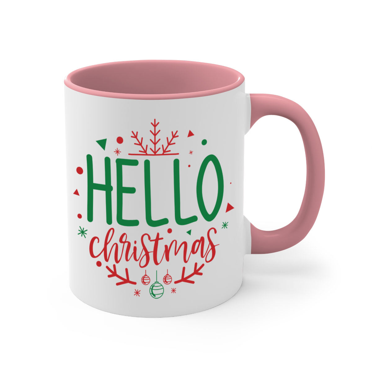 Hello Christmas Style 285# Mug featuring a glossy finish, colored handle, and interior, available in five vibrant colors.