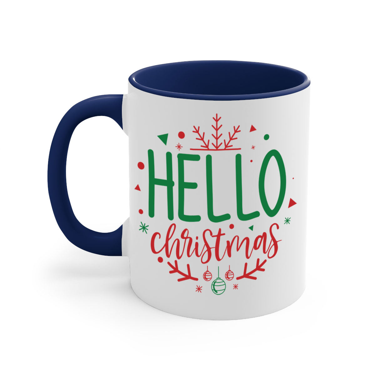 Hello Christmas Style 285# Mug featuring a glossy finish, colored handle, and interior, available in five vibrant colors.