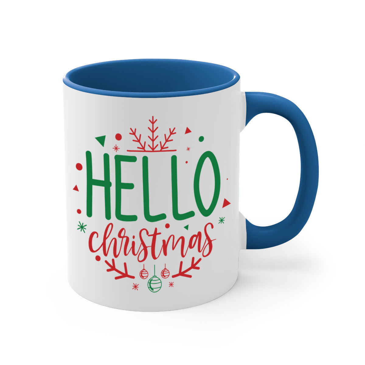 Hello Christmas Style 285# Mug featuring a glossy finish, colored handle, and interior, available in five vibrant colors.
