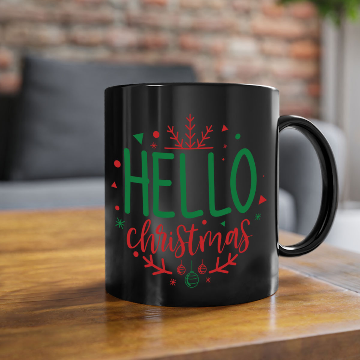 Hello Christmas Style 285# Mug featuring a glossy finish, colored handle, and interior, available in five vibrant colors.