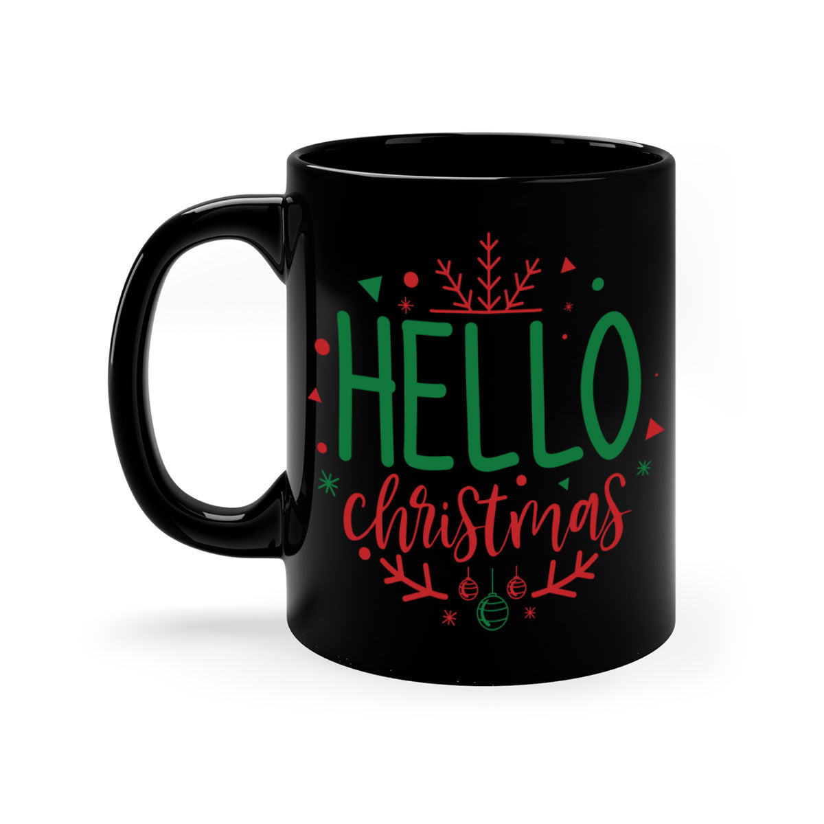Hello Christmas Style 285# Mug featuring a glossy finish, colored handle, and interior, available in five vibrant colors.
