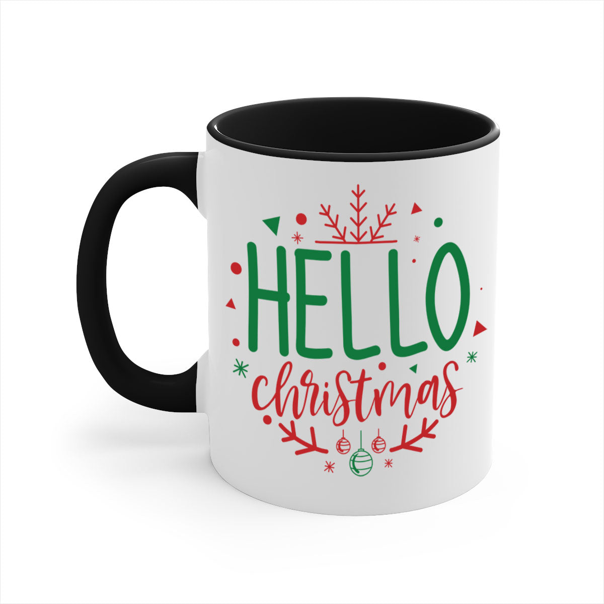 Hello Christmas Style 285# Mug featuring a glossy finish, colored handle, and interior, available in five vibrant colors.