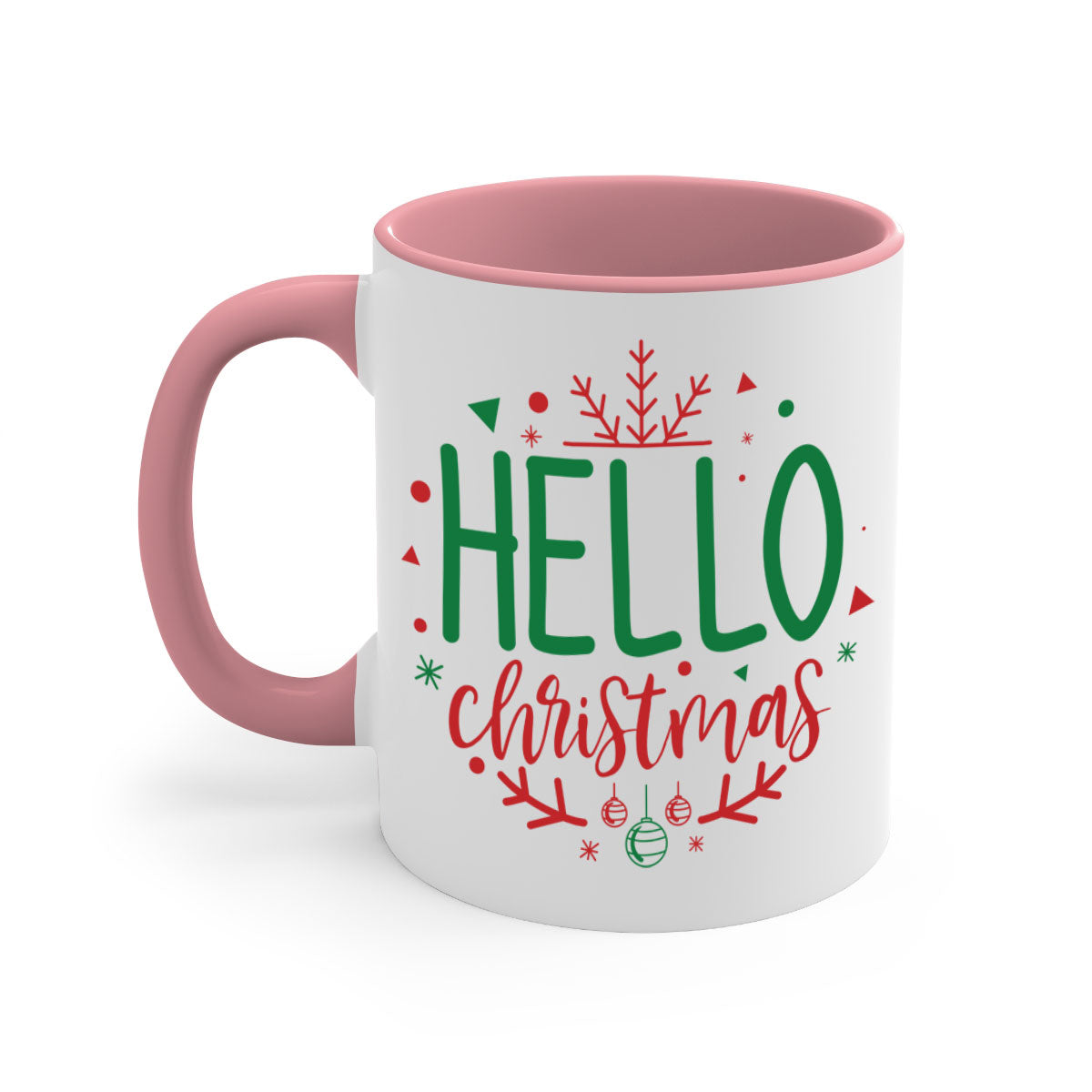 Hello Christmas Style 285# Mug featuring a glossy finish, colored handle, and interior, available in five vibrant colors.