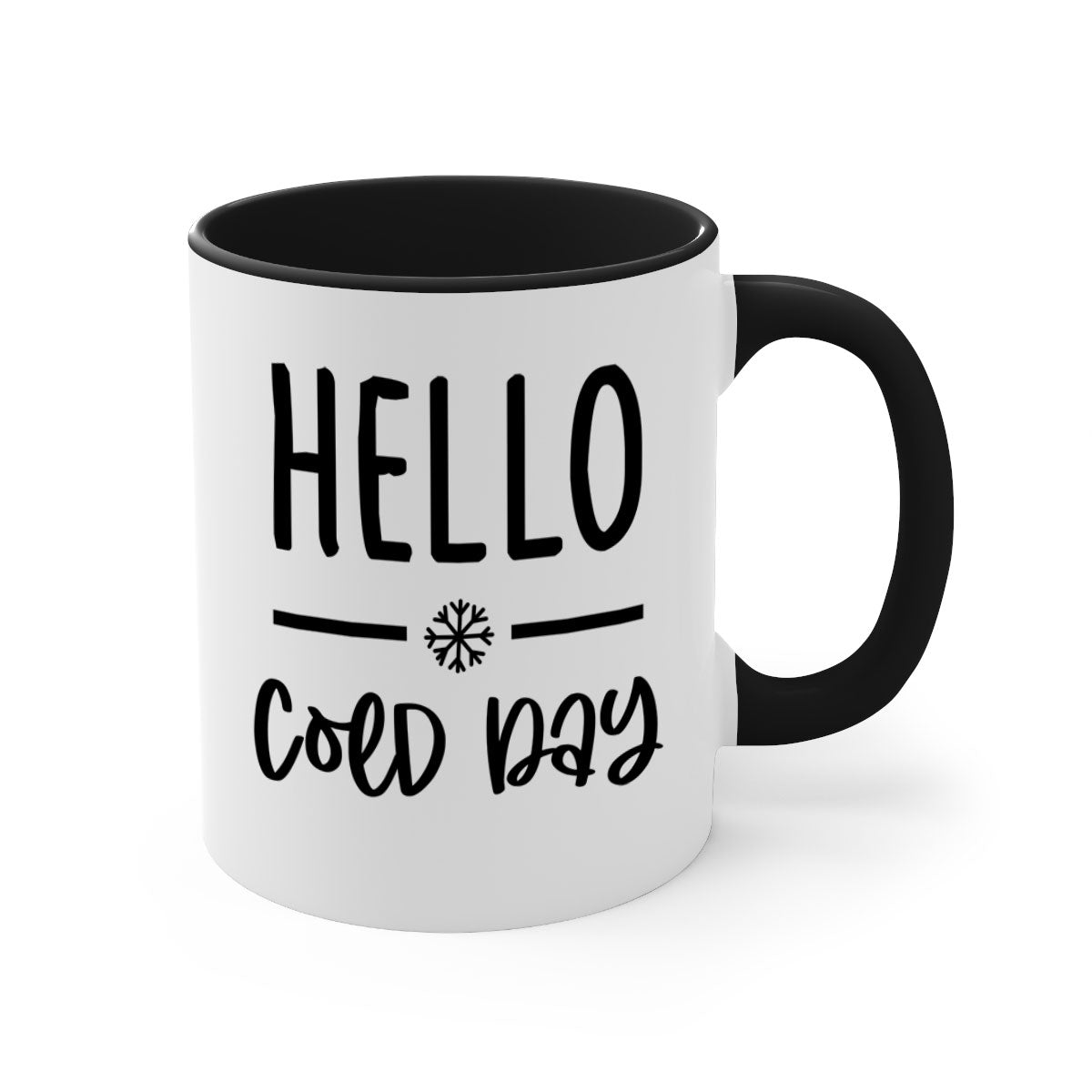 Hello Cold Day141# winter mug with a glossy finish, featuring a colored handle and interior, available in multiple colors and sizes.