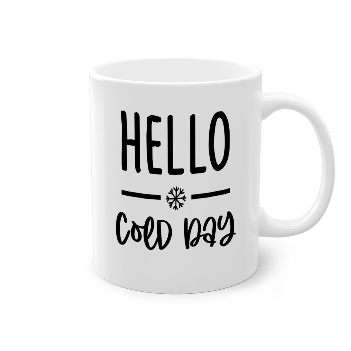 Hello Cold Day141# winter mug with a glossy finish, featuring a colored handle and interior, available in multiple colors and sizes.