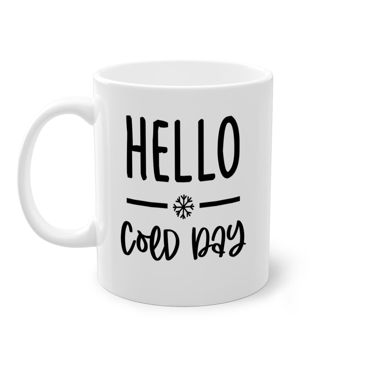 Hello Cold Day141# winter mug with a glossy finish, featuring a colored handle and interior, available in multiple colors and sizes.