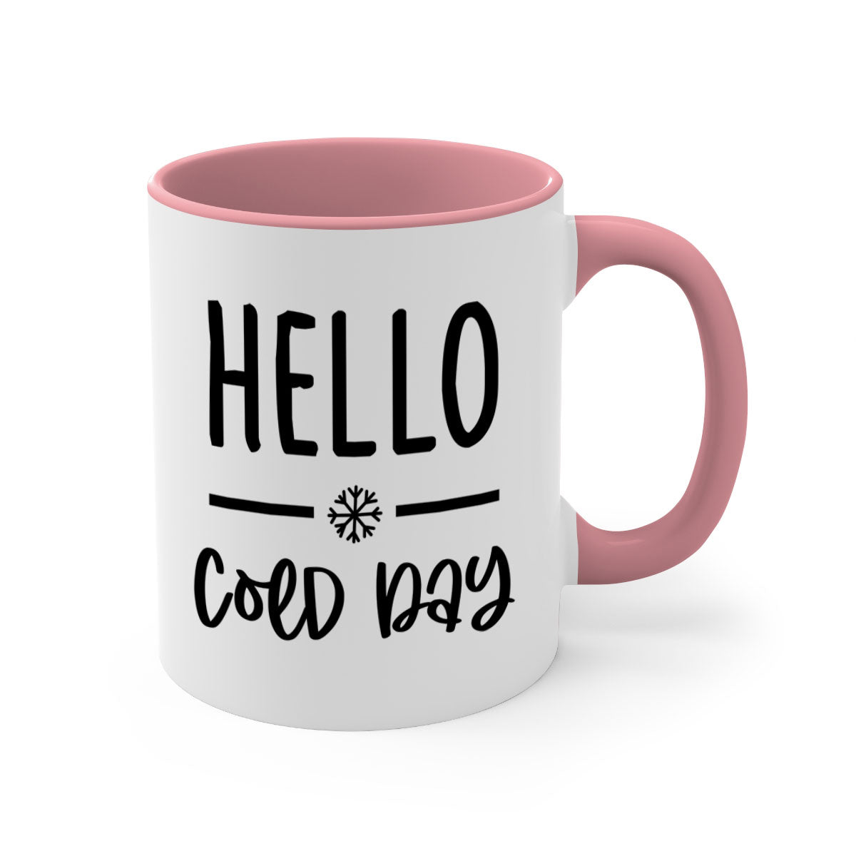 Hello Cold Day141# winter mug with a glossy finish, featuring a colored handle and interior, available in multiple colors and sizes.