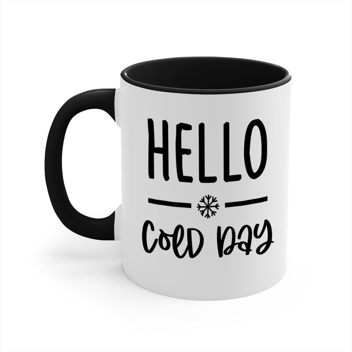 Hello Cold Day141# winter mug with a glossy finish, featuring a colored handle and interior, available in multiple colors and sizes.