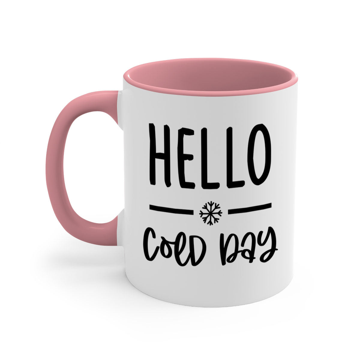 Hello Cold Day141# winter mug with a glossy finish, featuring a colored handle and interior, available in multiple colors and sizes.