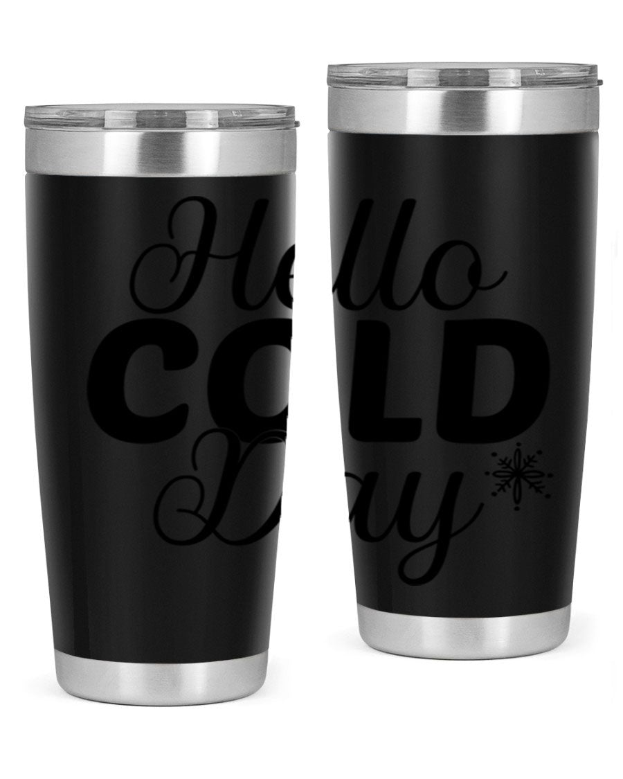 Hello Cold Day143# 20oz winter tumbler made of stainless steel with a copper lining, featuring a drink-thru lid.