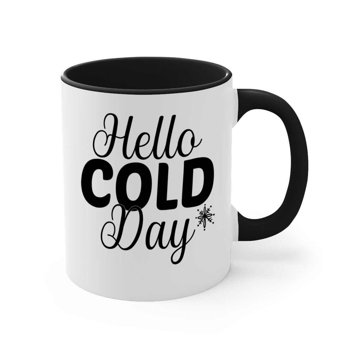 Hello Cold Day143# winter mug with a glossy finish, featuring a colored handle and interior, available in multiple colors and sizes.