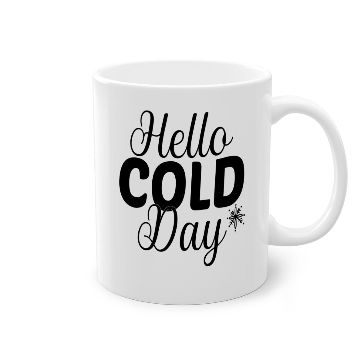 Hello Cold Day143# winter mug with a glossy finish, featuring a colored handle and interior, available in multiple colors and sizes.