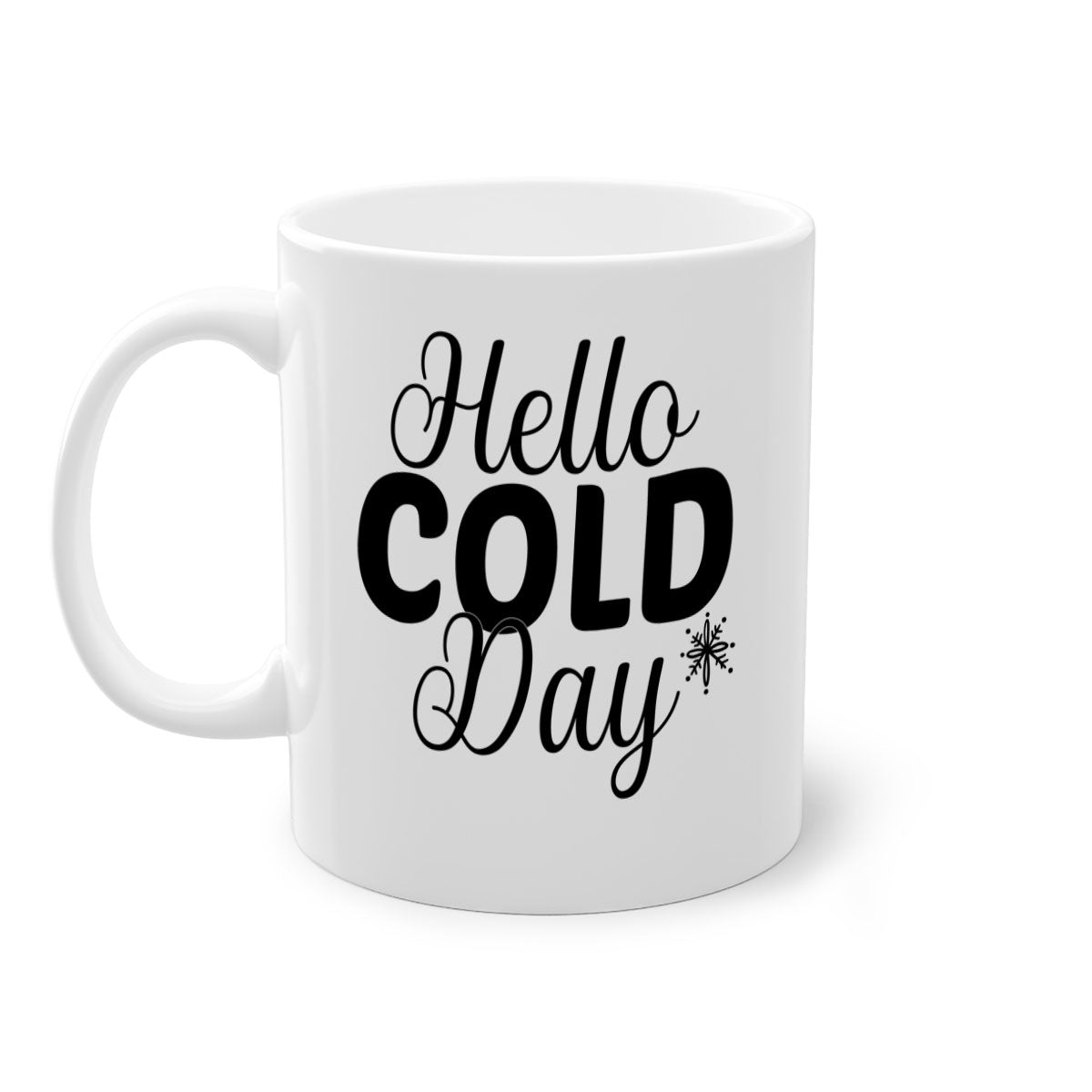 Hello Cold Day143# winter mug with a glossy finish, featuring a colored handle and interior, available in multiple colors and sizes.