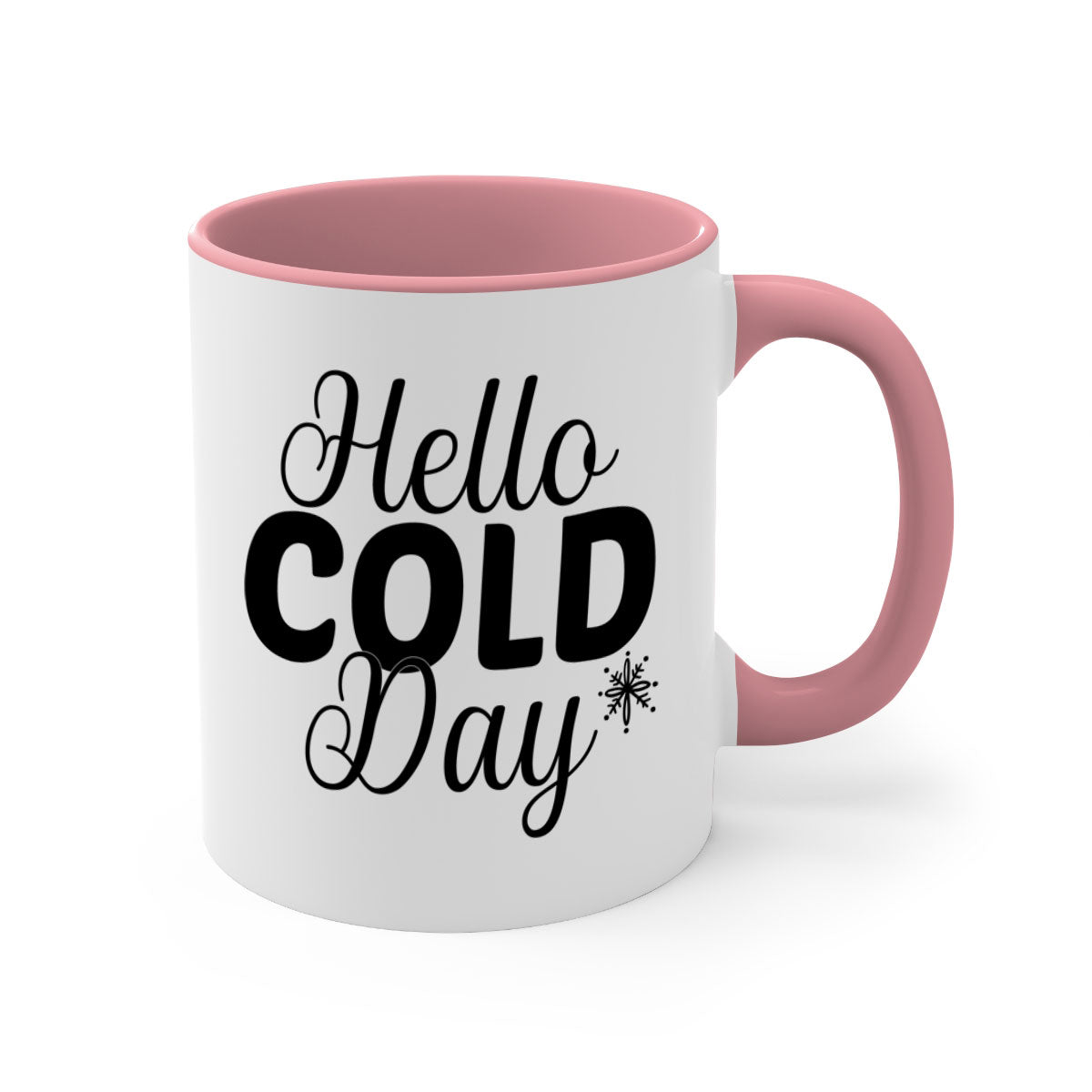 Hello Cold Day143# winter mug with a glossy finish, featuring a colored handle and interior, available in multiple colors and sizes.