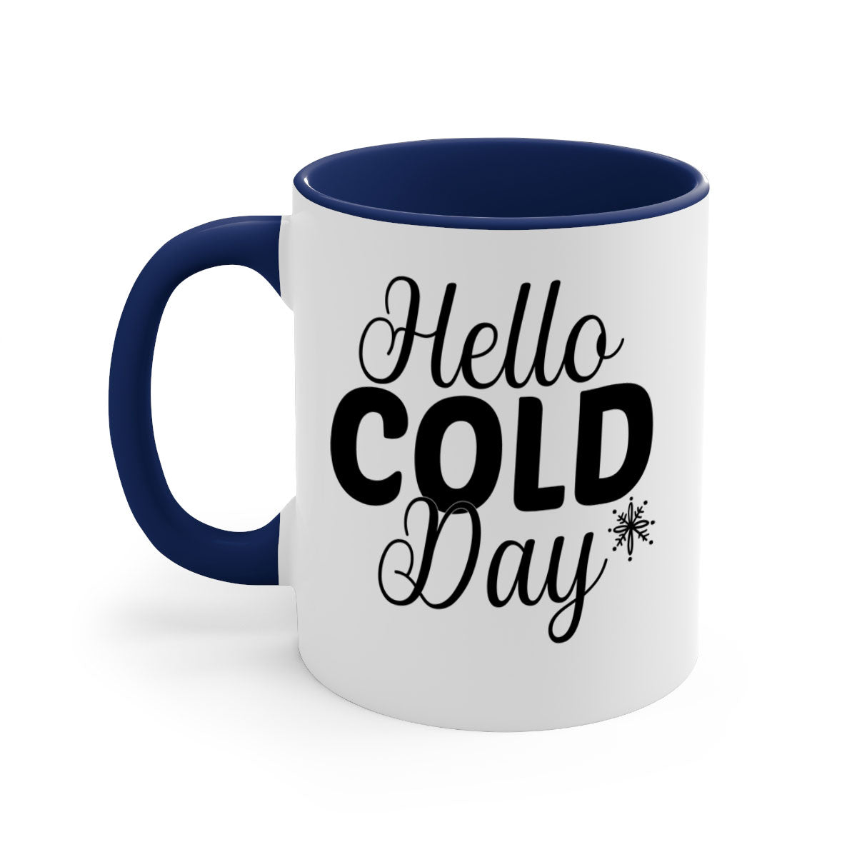 Hello Cold Day143# winter mug with a glossy finish, featuring a colored handle and interior, available in multiple colors and sizes.