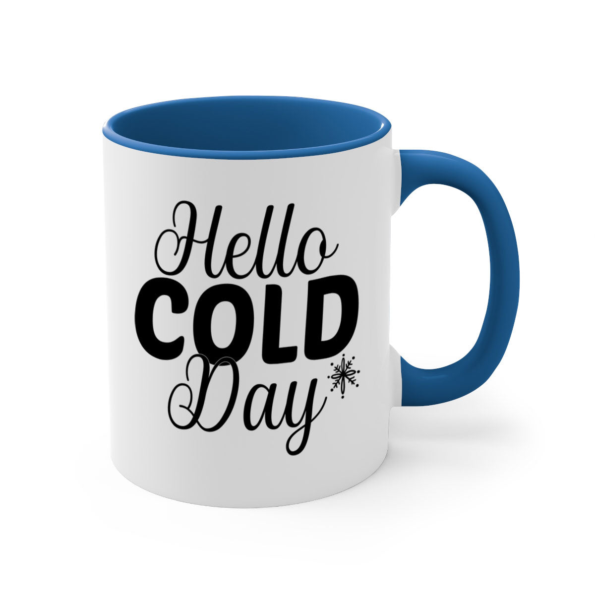Hello Cold Day143# winter mug with a glossy finish, featuring a colored handle and interior, available in multiple colors and sizes.