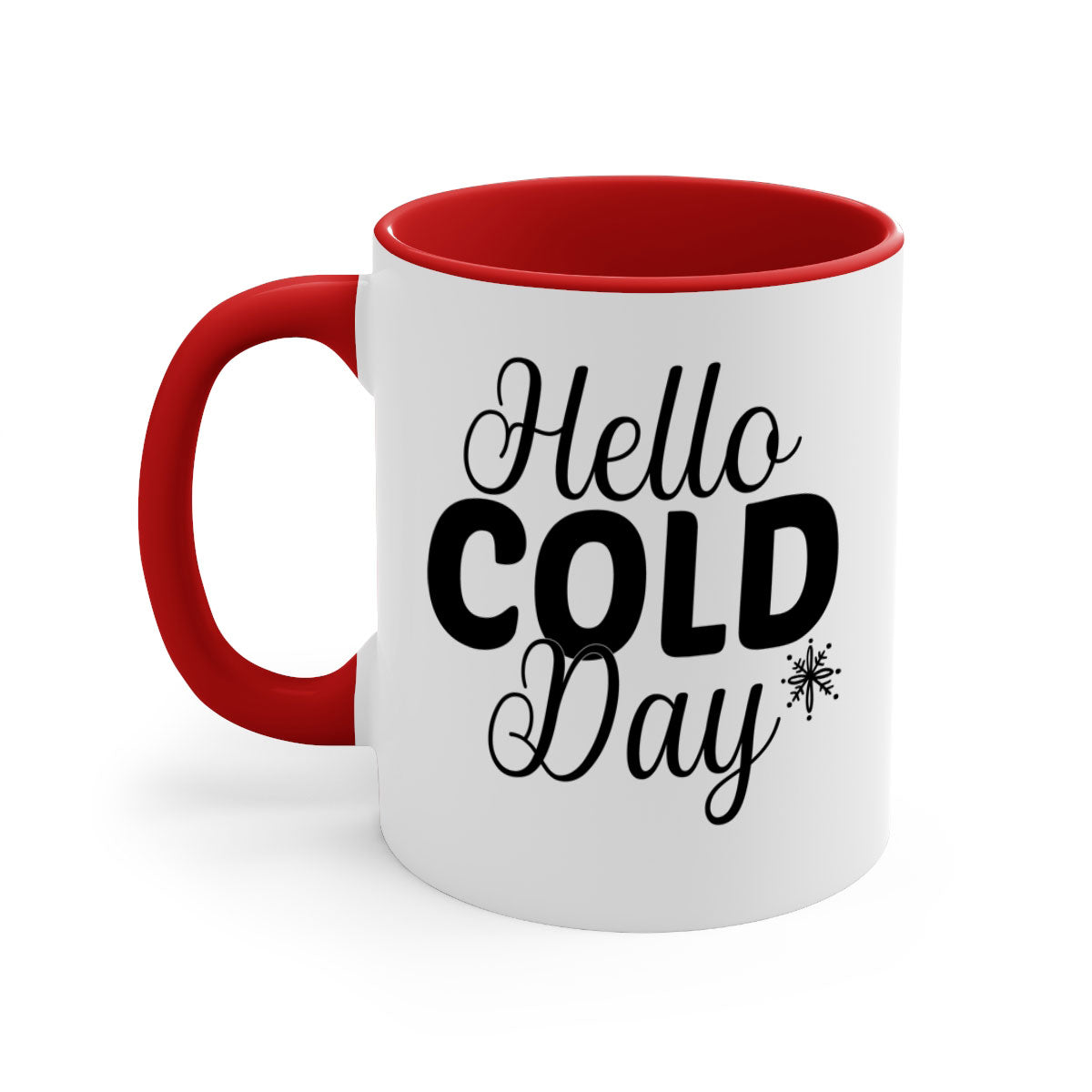 Hello Cold Day143# winter mug with a glossy finish, featuring a colored handle and interior, available in multiple colors and sizes.