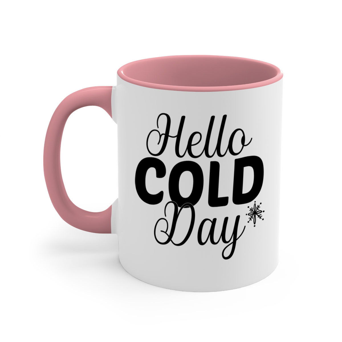 Hello Cold Day143# winter mug with a glossy finish, featuring a colored handle and interior, available in multiple colors and sizes.