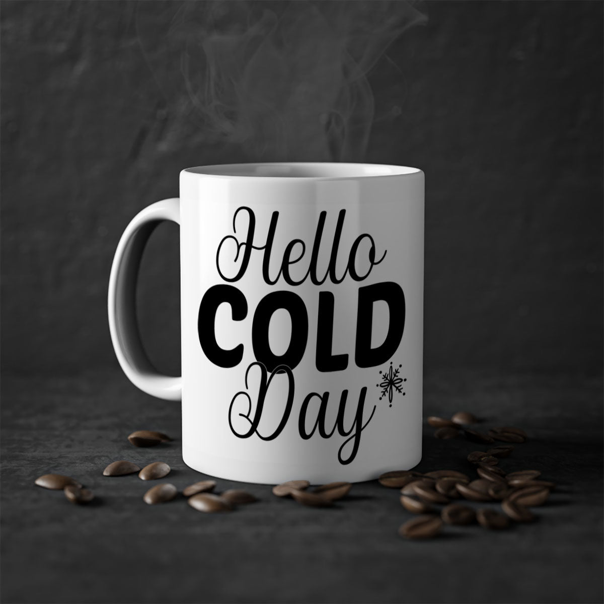Hello Cold Day143# winter mug with a glossy finish, featuring a colored handle and interior, available in multiple colors and sizes.