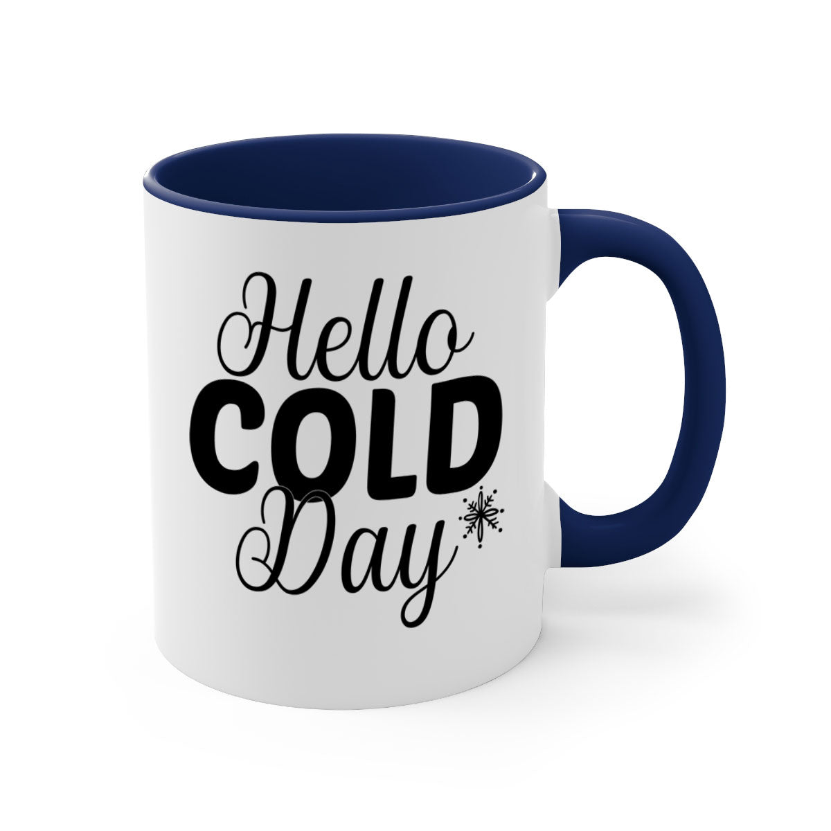 Hello Cold Day143# winter mug with a glossy finish, featuring a colored handle and interior, available in multiple colors and sizes.